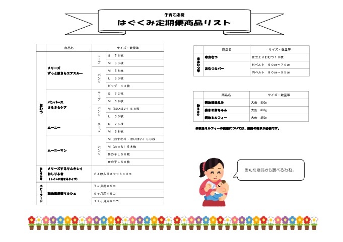 はぐくみ定期便商品リスト